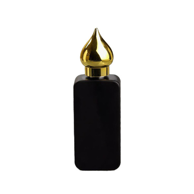 Black Matte Glass Rectangle Perfume Bottle Refillable With Screw Gold Cap
