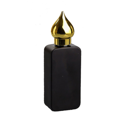 Black Matte Glass Rectangle Perfume Bottle Refillable With Screw Gold Cap