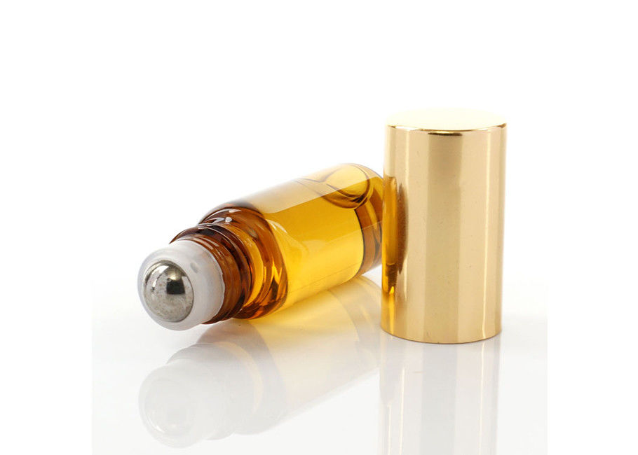 Customize Size Amber Roll On Perfume Bottles With Metal Baller / Aluminum Cap